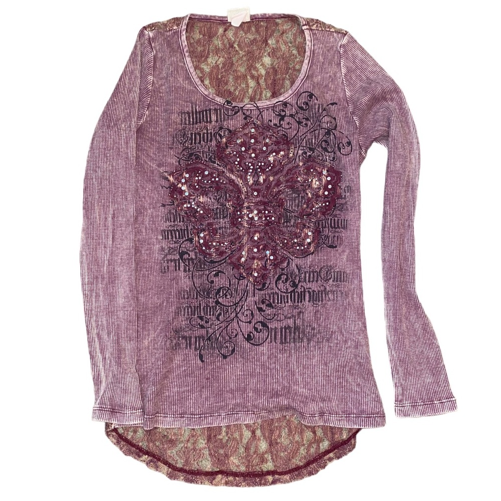 Medium Lace Back Maroon Long Sleeve by Day Trip